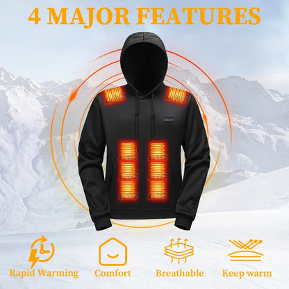 Intelligent Heating Hoodie, 29-Heating Zones, 4-Switches, 3-Speed Adjustable, Suitable For Outdoor Activities,Indoor Work,Hiking