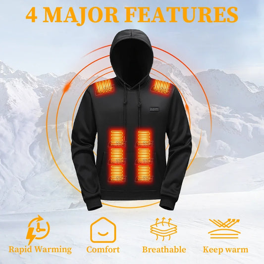 Intelligent Heating Hoodie, 29-Heating Zones, 4-Switches, 3-Speed Adjustable, Suitable For Outdoor Activities,Indoor Work,Hiking