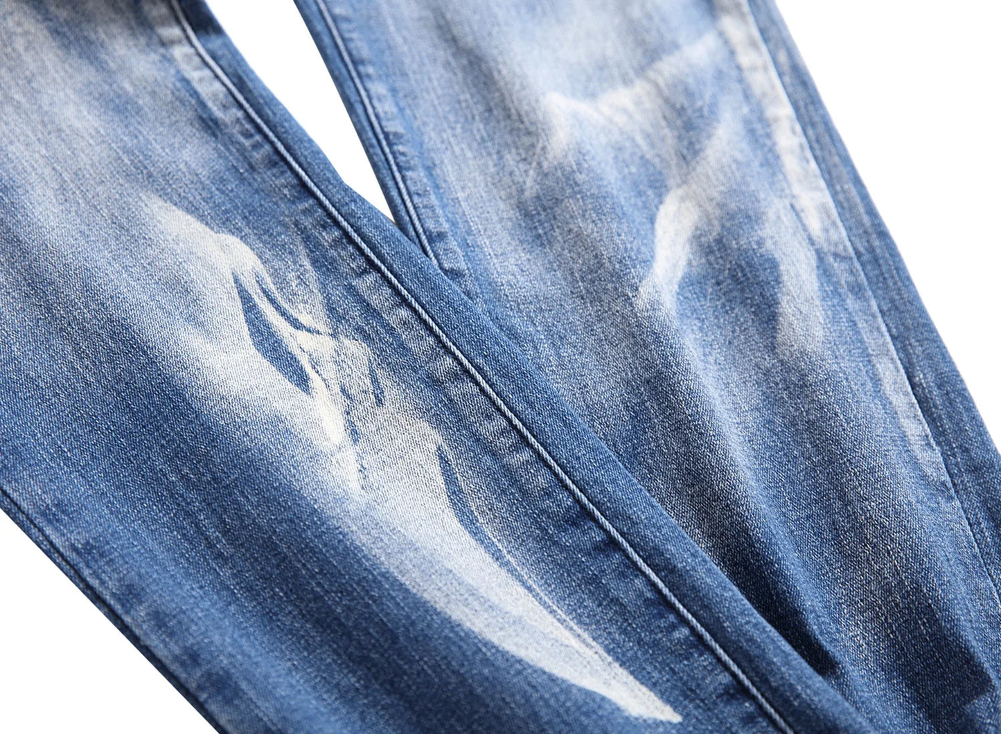2026 Men's Blue 3D Printing Jeans, Black Wolf Pattern Printed Punk Straight Cotton Casual Print Denim Pants Asian Size 28-42