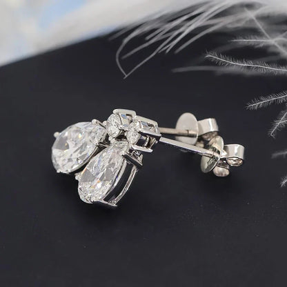 Certified Pear/Round Cut Moissanite Diamond Drop Earrings for Women 100% 925 Sterling Silver Waterdrop Shape Stud Earring