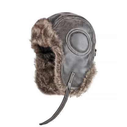 Men's and Women's Outdoor Warm Cap Lei Feng Cap Leather Thickening Riding Cold Cap Winter Warm Ear Protection Pilot Hat