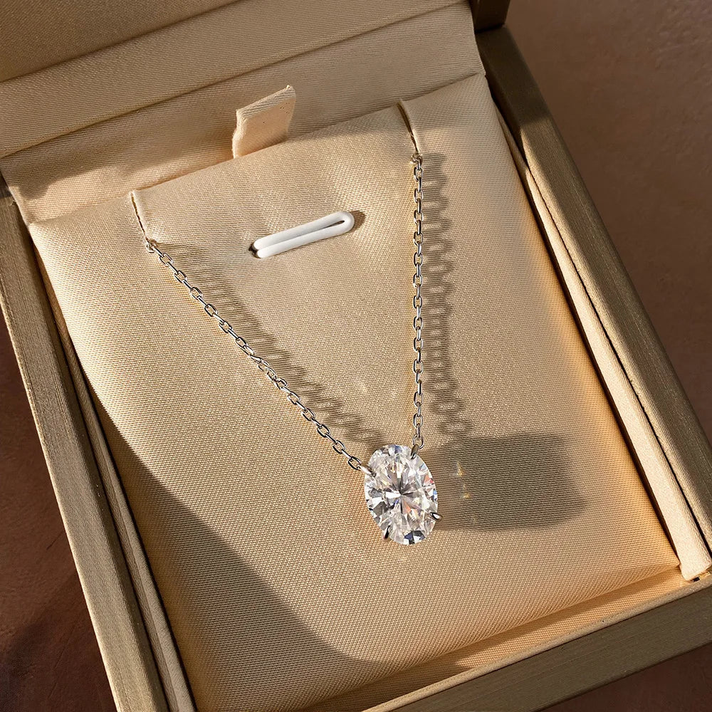 1-4.5ct Oval Cut Moissanite Necklaces for Women Daily Jewelry Solid 925 Silver Chain Wrap Diamond Pendant Birthday Gift