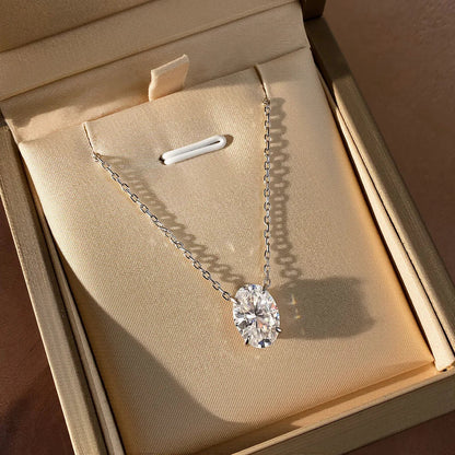1-4.5ct Oval Cut Moissanite Necklaces for Women Daily Jewelry Solid 925 Silver Chain Wrap Diamond Pendant Birthday Gift