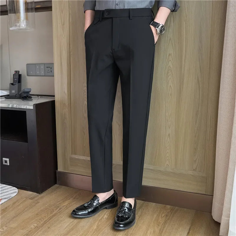Men Suit Pants 2026 Spring Elastic Waist Solid Slim Fit Dress Pants Office Business Casual Trousers High Quality Men's Clothing