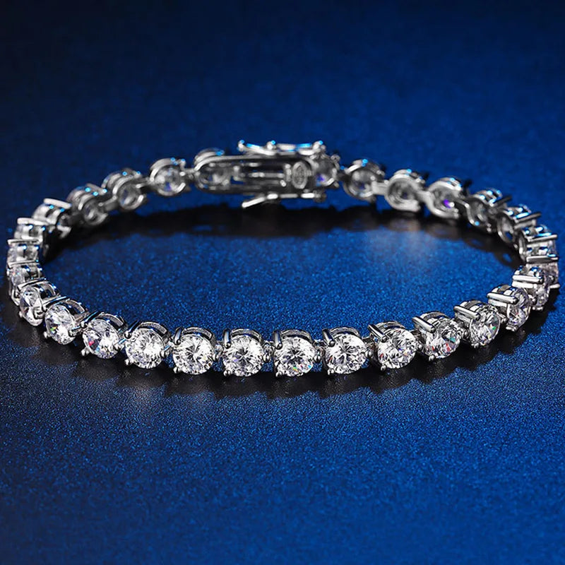 3 Prong 2.5mm 3mm Full D Color Moissanite Diamond Tennis Bracelet for Women 925 Silver Link Chain Spring Buckle Bracelets