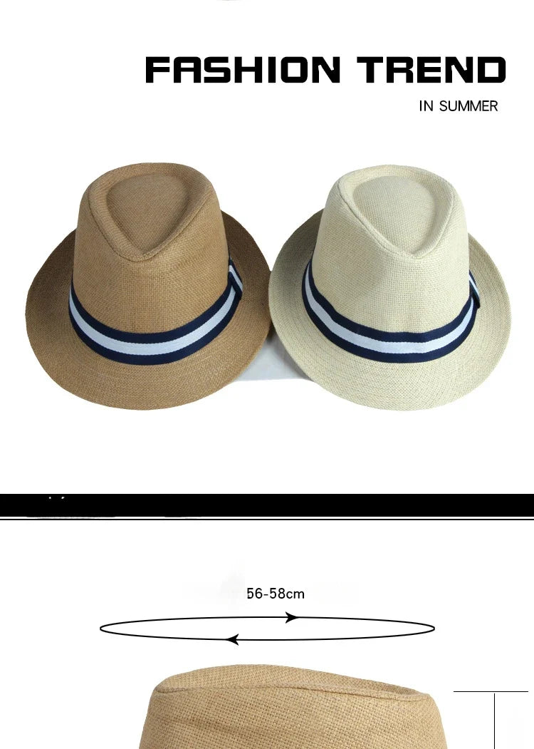 Summer Men's Jazz Hat British Retro Spy Hat Beach Casual Straw Woven Small Top Hat Female Stripe Belt Fedoras Hat Panama Cap