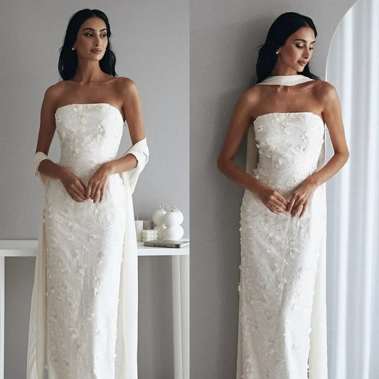 Customized Elegant High Quality Strapless Sheath Party Dresses Flower Beading Paillette / Sequins Skirts Anke length s Evening