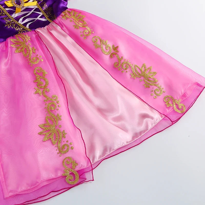 Disney Rapunzel Princess Dress Girl Purple Puff Sleeve Cosplay Tangled Costume Halloween Vestido Kids Birthday Ball Gown Clothes
