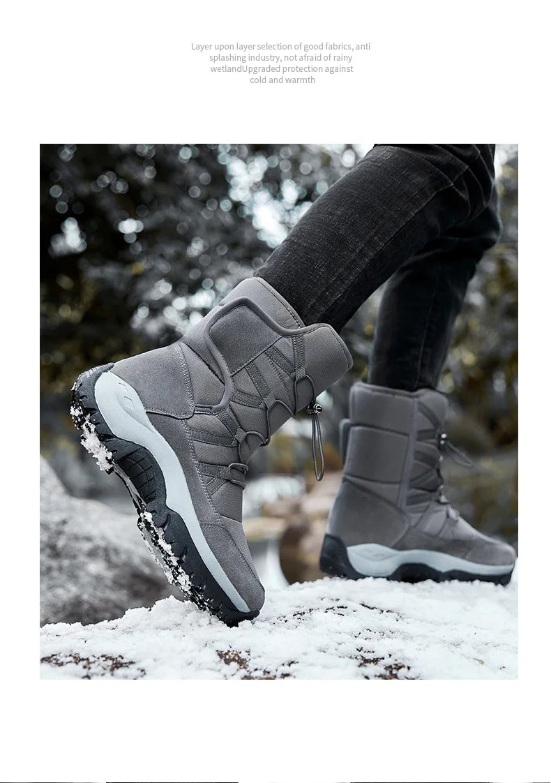 New Winter Men's Shoes Warm Plush Men's Boots High Top Couple Snow Boots Winter Outdoor Anti-Slip Ankle Boots Work Casual Boots