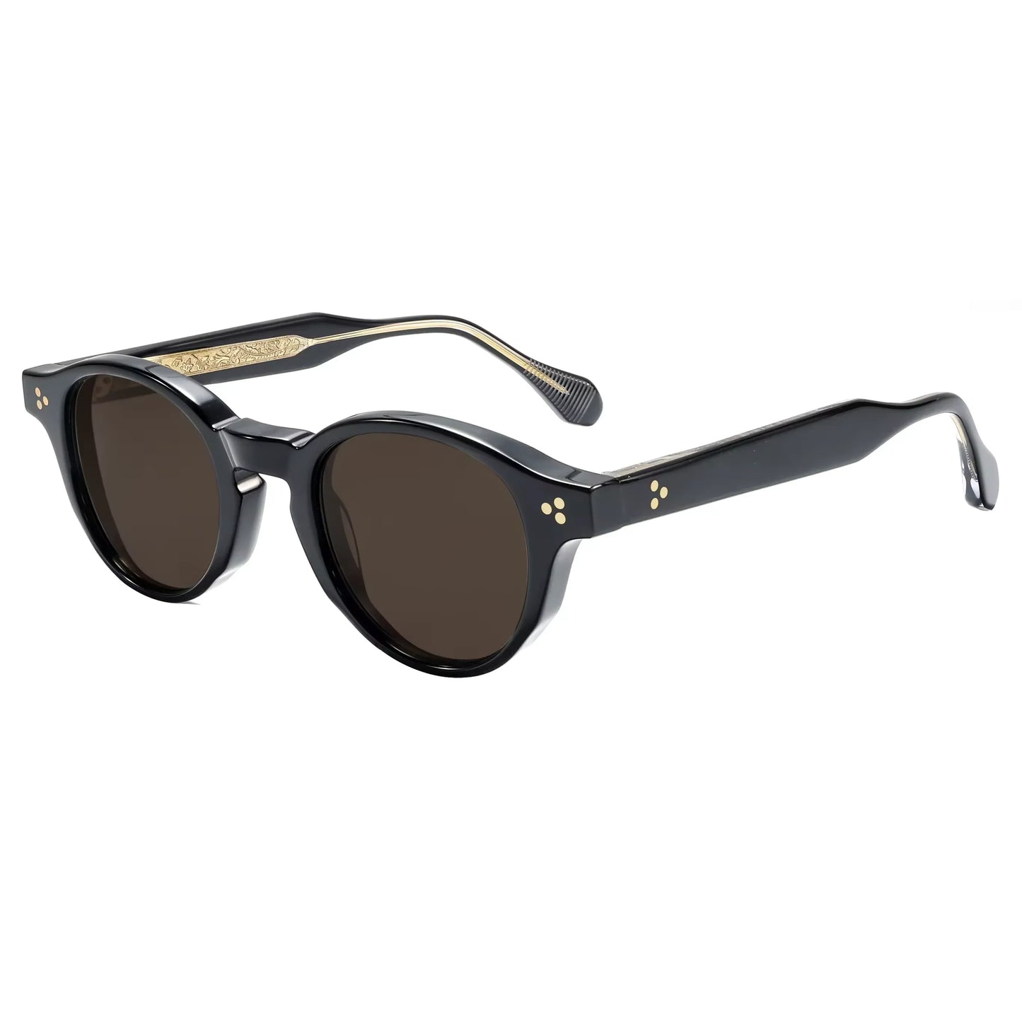 Vintage Tortoiseshell Acetate Sunglasses Men Women Retro Round Frame UV400 Protection Classic Rivet Design Sun Glasses