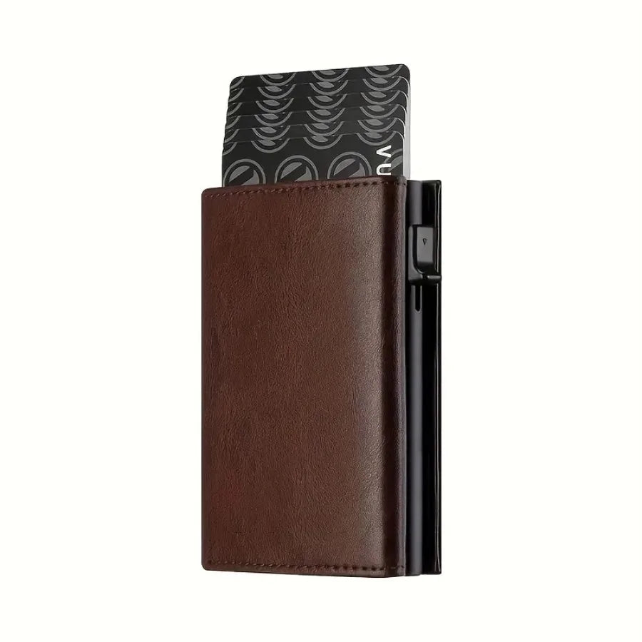 Portefeuille Homme avec Porte-Monnaie Zippé Porte-Cartes de Crédit Métallique à Éjection Automatique Bloqueur RFID Minimaliste Porte-Cartes de Visite Idée Cadeau