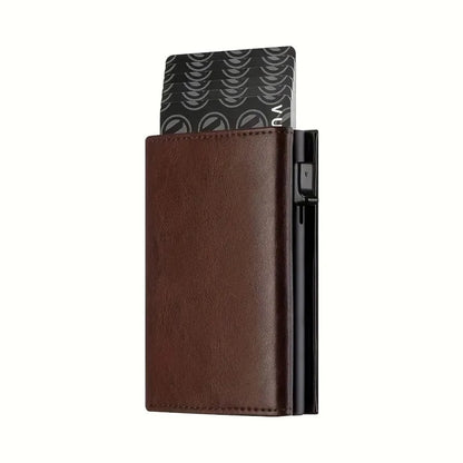 Portefeuille Homme avec Porte-Monnaie Zippé Porte-Cartes de Crédit Métallique à Éjection Automatique Bloqueur RFID Minimaliste Porte-Cartes de Visite Idée Cadeau