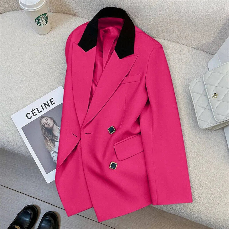 Spring Women's Suit Jacket Fashionable Korean Design Commute Style Long Sleeve Polyester Blend Urban Windbreaker