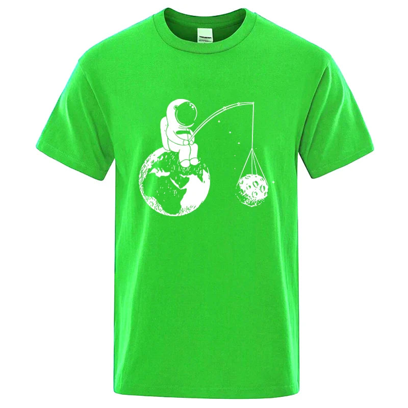 Summer Men High Quality T-shirt Cotton Blend Funny Design Astronaut Printing for Men Loose Top Cool Casual Tshirt Male Shirts