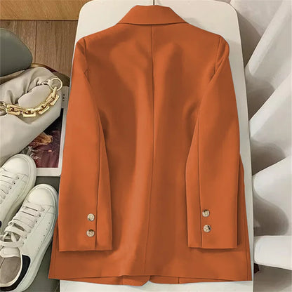Elegant Orange Blazer for Women, Long Sleeve Jacket, Casual Slim Outerwear, Spring and Autumn Fashion, 2023