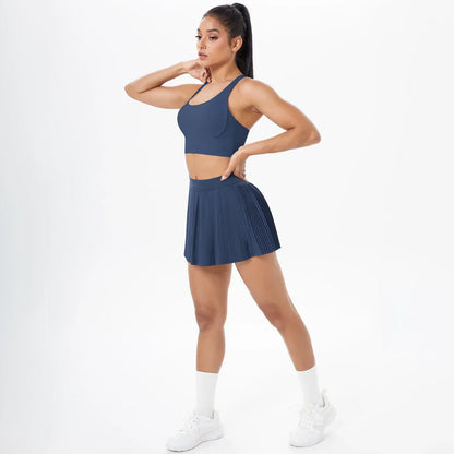 2pcs New Sexy Yoga Set Backless Cross Straps Sports Bra Fashion Breathable Culotte Yoga Shorts With Pocket Gym Women Sports Set