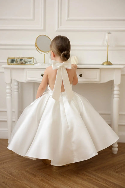 Satin Flower Girl Dress Mini Bridal Wedding Dress Kids Ball Gown 1st Communion Frock Pageant Gown Vestidos De Noiva Customized