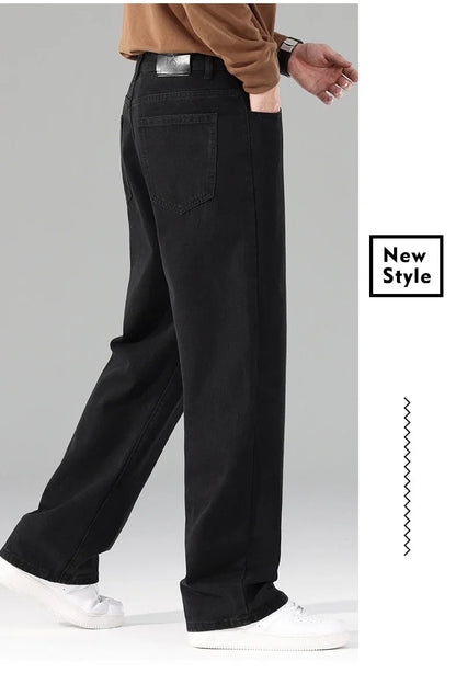 Male Brand New Autumn Jeans Men Black Casual Baggy Trousers Classic Straight Comfortable Wide Denim Trousers  Men Clothing