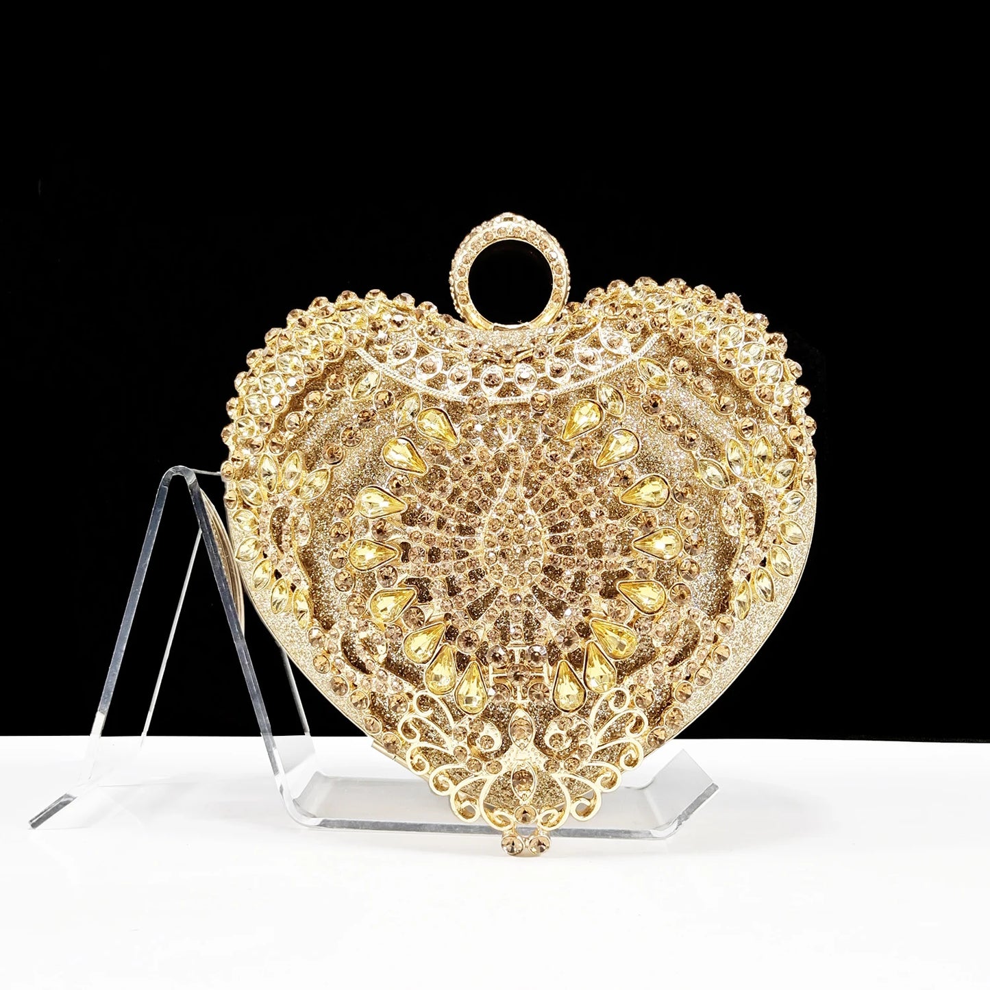Italian Design Rhinestone-encrusted Sex Ladies Shoes And Special Bag High Heels And Heart Shape Gold Mini Bag