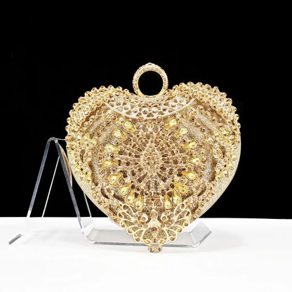 Italian Design Rhinestone-encrusted Sex Ladies Shoes And Special Bag High Heels And Heart Shape Gold Mini Bag