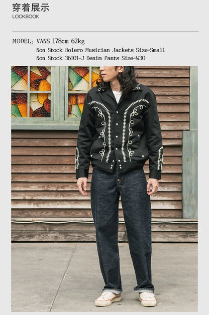 Non Stock Bolero Men's Rockabilly Jacket in Black Vintage-Inspired Western Embroidery Outerwear