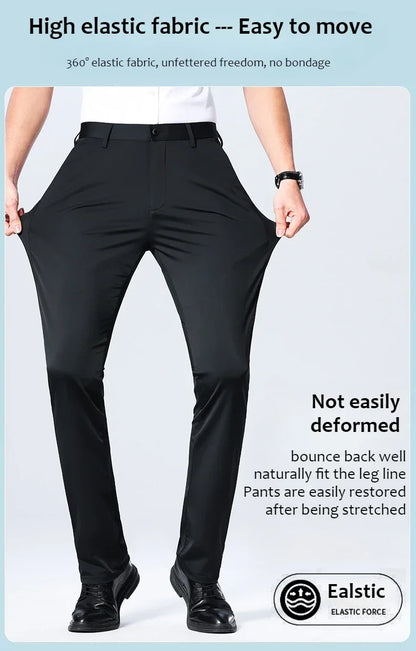Elastic Men's Suit Pants Thin Straight Leg Pants Wrinkle Resistant Non-ironing Streetwear Men's Pants Business