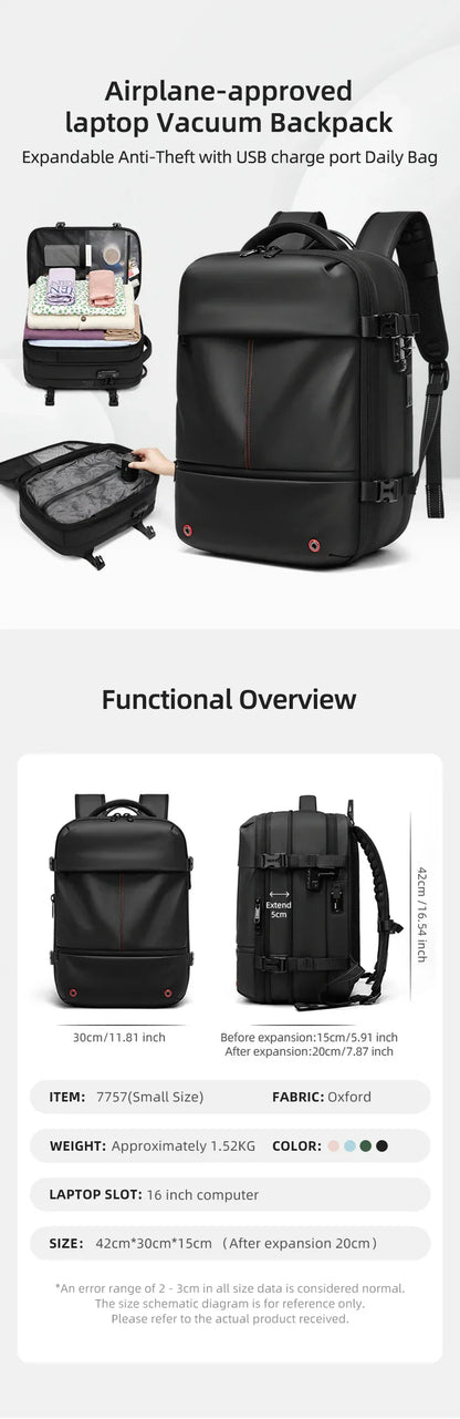 Travel casual Backpack 16 inch vacuum compression Laptop Backpack USB charging school Backpack Extended Hiking Business backpack