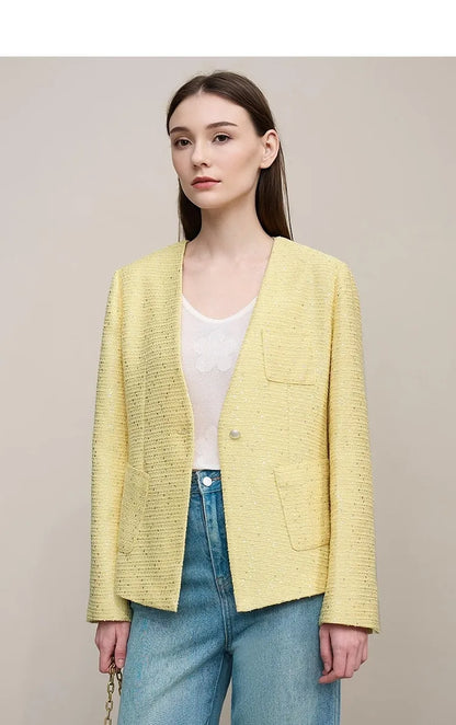 Blazer Women 2026 Autumn New Elegant Versatile V-neck Jacket Female Single Button Slim Women's Long Sleeve Top 12641057
