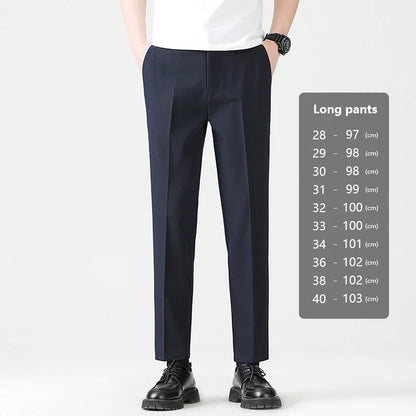 High Quality Lyocell Blend Summer Ankle Length Pants Men Business Elastic Waist Formal Suit Korean Social Work Trousers Male 40