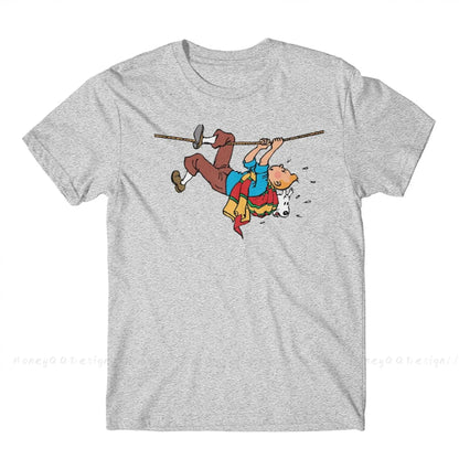 Kuifje Rope Klimbing Fashion TShirt Design Gaston Lagaffe Anime Cotton Shirt Men Unisex T-Shirt Oversize Adult Plus Size