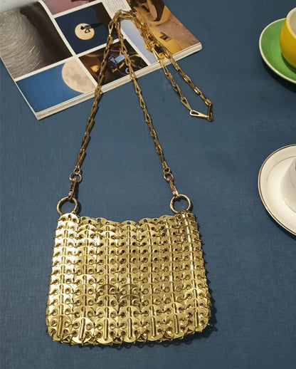 Women's Bag Designer Handbag Aesthetic Bags Hand Woven Metal Gold Silver Splicing Clutch Luxury Holiday Shoulder Bag Tote Bag
