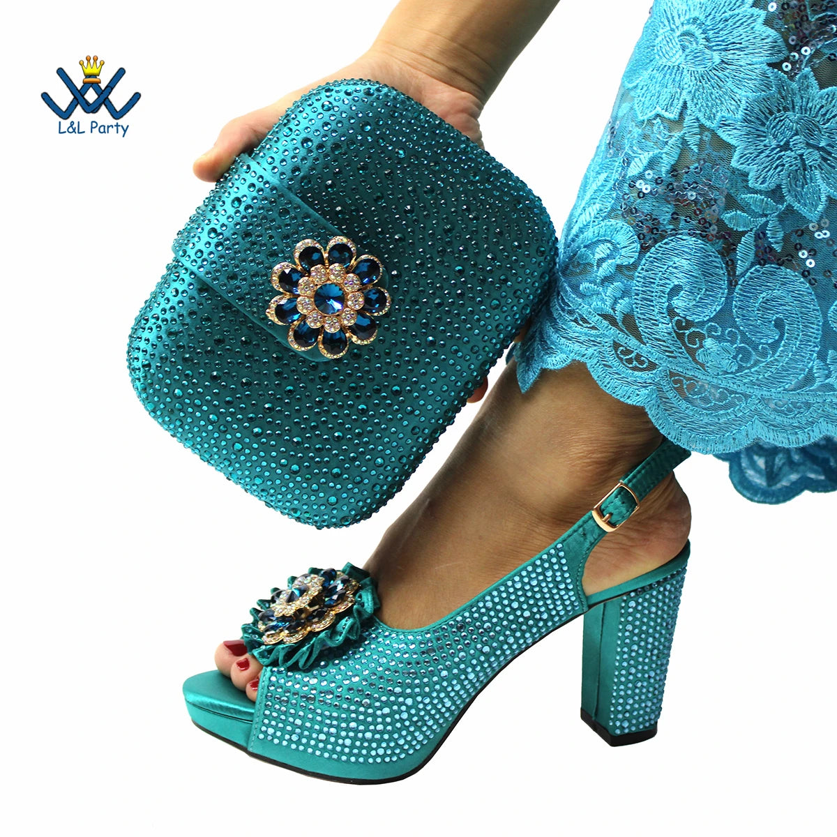 2022 Sweet  Special Design Women Crystal Style African Ladies Party Shoes Matching Bag in Magenta Color