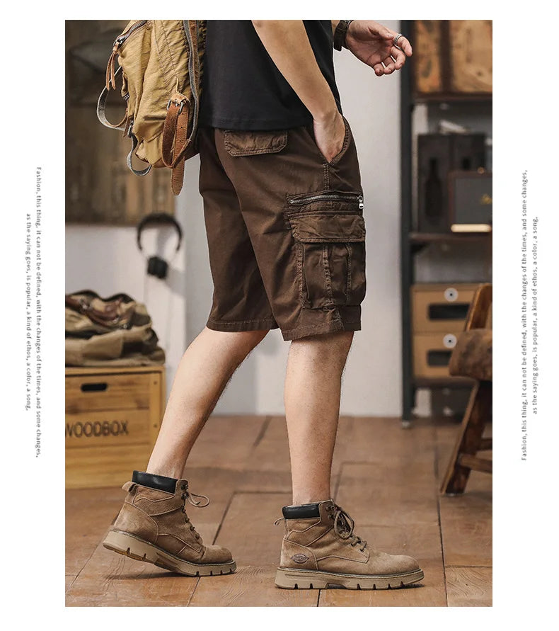 Men Summer New Multi Pocket Cargo Shorts Men Cotton Loose Breathable Fashion Trend Casual Versatile Five Points Pants Men Shorts