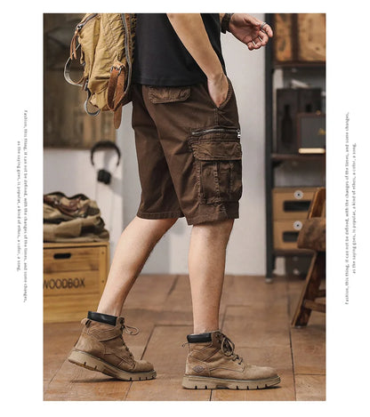 Men Summer New Multi Pocket Cargo Shorts Men Cotton Loose Breathable Fashion Trend Casual Versatile Five Points Pants Men Shorts