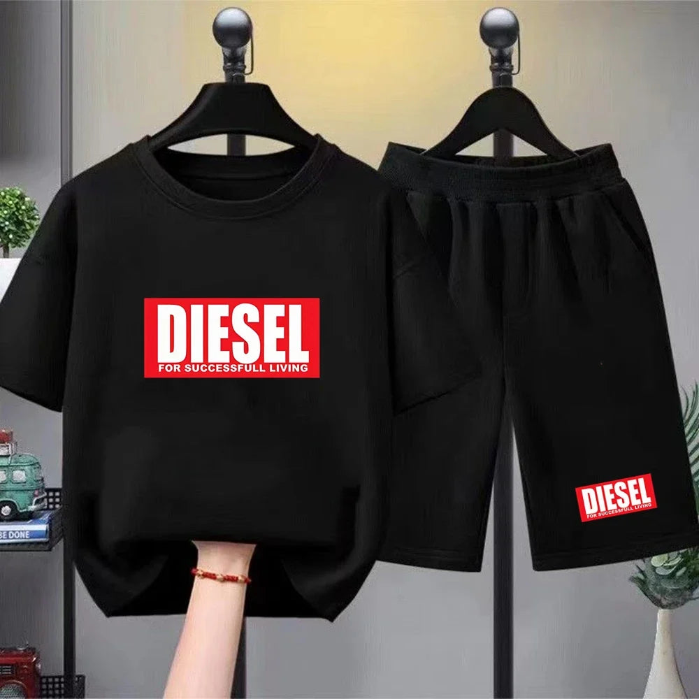 Boys Girls Age 3-12 Tee+shorts Suit Children Short Sleeve T-shirts Casual Pink Black Fashion Summer Child Loose Clothes