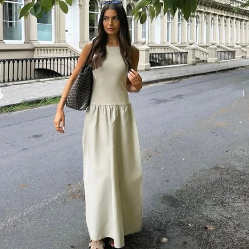 Khaki Elegant Long Dresses 2025 Women's Spring Sleeveless Black Dresses Fashion Casual Party Y2k Dress Vestidos For Female