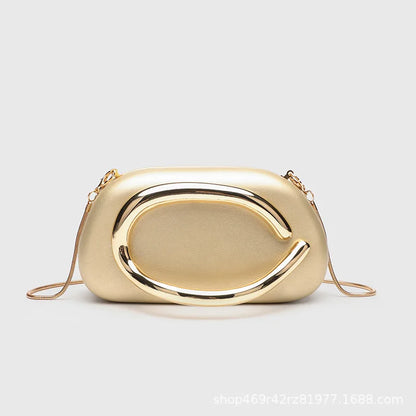 Classic round Box Handheld Dinner Bag Miniature Retro Metal Handle Chain Shoulder Strap Crossbody Bag Street Trend Hard PU Bag