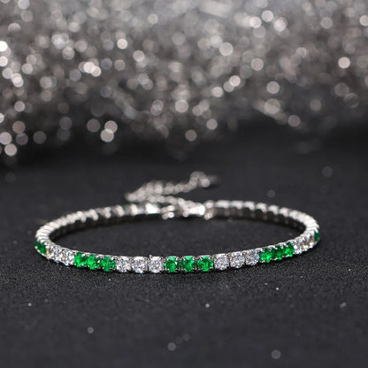 Fashion 3mm Bezel Setting Colorful 4A Cubic Zirconia Tennis 925 Sterling Silver Adjustable Bracelet for Women SB192
