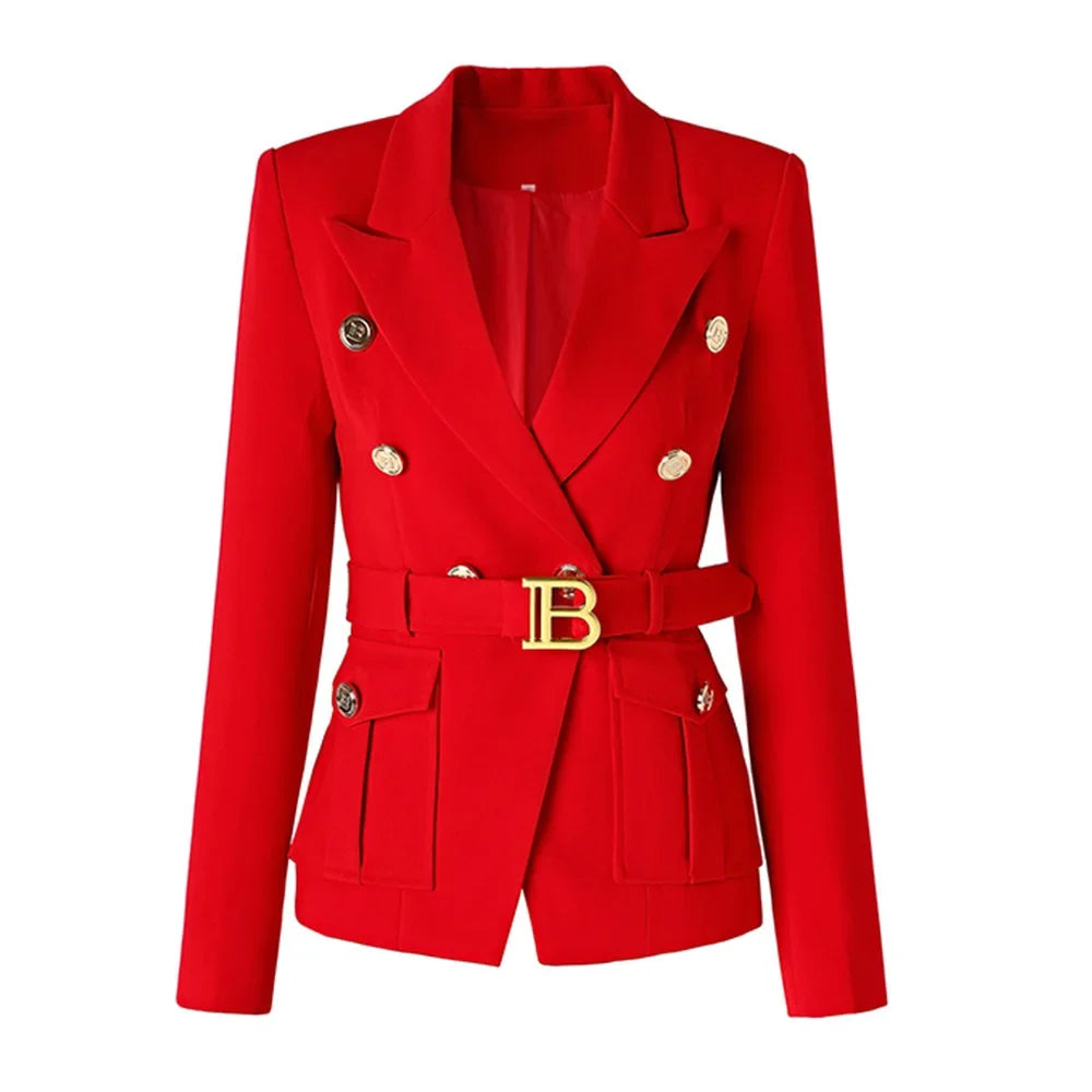 Factory Customize Luxury Quality Classic Style Office White Black Women Pocket Blazers with Blet
