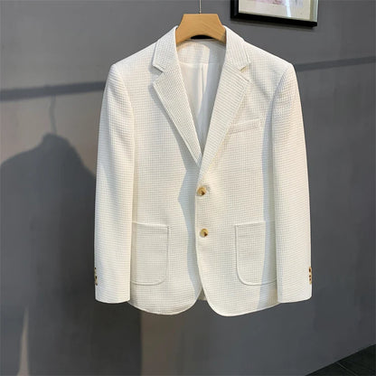 British Style Striped Casual Suit Jackets Mens 2022 Waffle Slim Fit Business Blazers Coat Homme Formal Social Prom Tuxedo 4XL-M