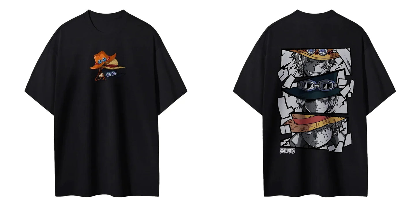One Piece Men's Women's T-shirt Monkey D. Luffy Portgas D. Ace Sabo Anime Summer Spring Boy's Short Sleeves Parent-child Outfits