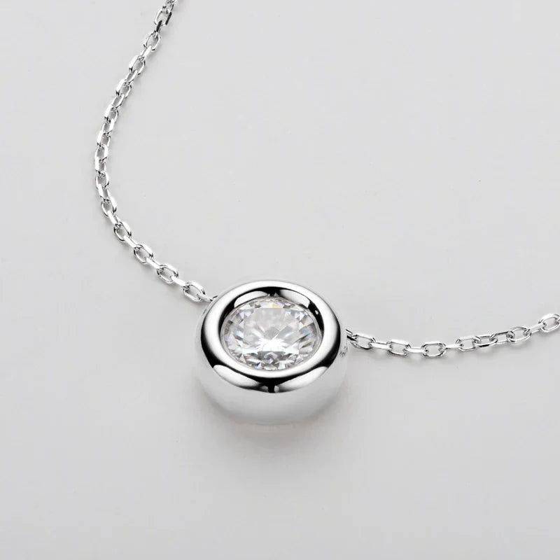 6.5mm Round Bezel Moissanite Pendant Necklace For Women 925 Sterling Silver Clavicle Chain Necklaces Jewelry Collare Mujer