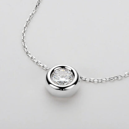 6.5mm Round Bezel Moissanite Pendant Necklace For Women 925 Sterling Silver Clavicle Chain Necklaces Jewelry Collare Mujer