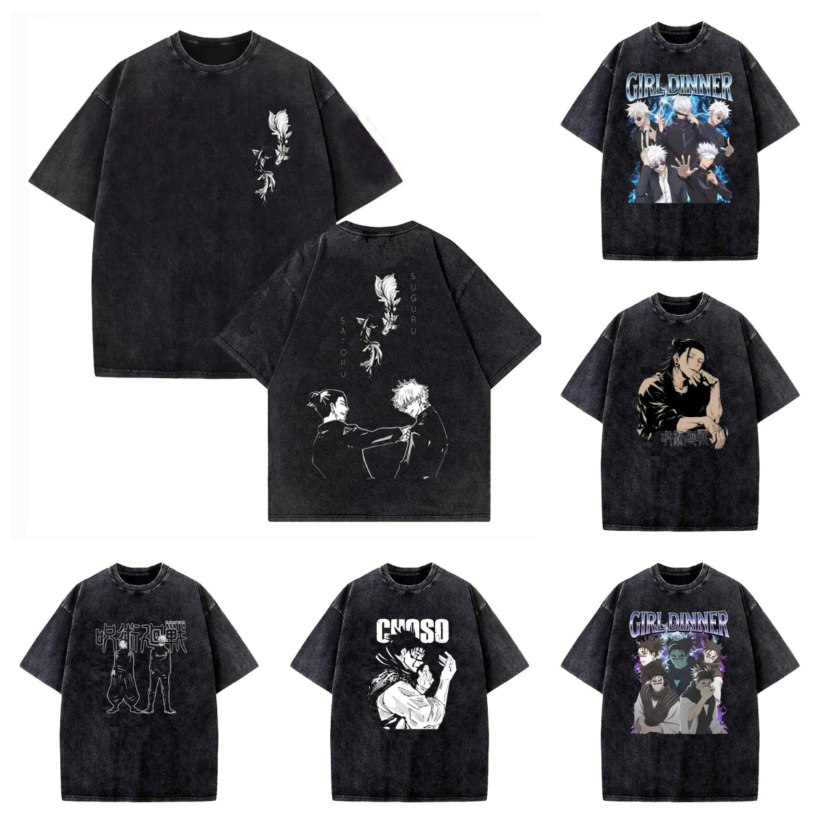 Anime Jujutsu Kaisen Choso Print T Shirt Men Women Y2k T-shirts Vintage Washed Cotton Tee Harajuku Male Short Sleeve Tshirt