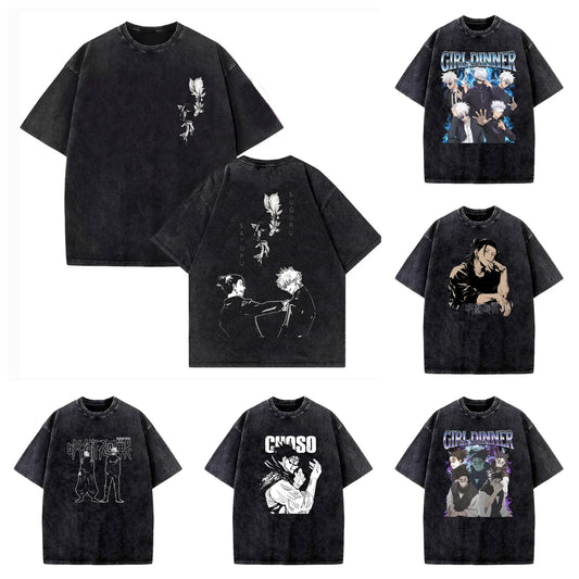 Anime Jujutsu Kaisen Choso Print T Shirt Men Women Y2k T-shirts Vintage Washed Cotton Tee Harajuku Male Short Sleeve Tshirt