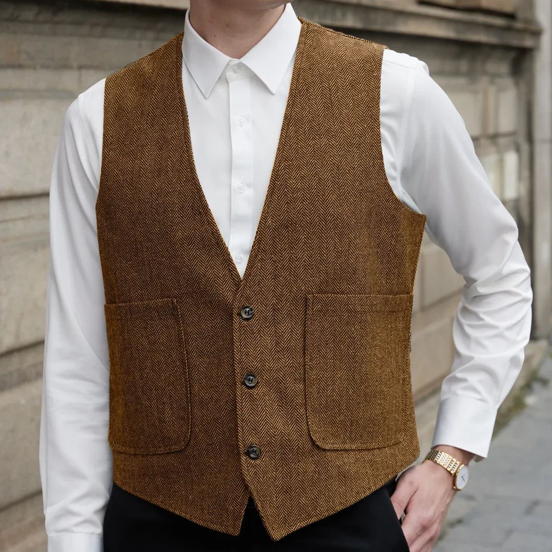 Men Vest Gray Herringbone V Neck Single Button Waistcoat For Wedding Prom Business Casual Formal Daily Office Work Men Suit Vest
