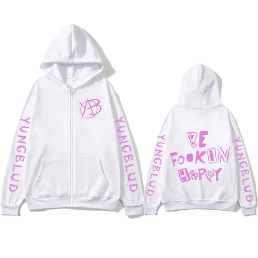 Rock Singer Yungblud Be Fookin Happy Zipper Hoodies Men Women Fashion Vintage Oversized Zip Up Sweatshirt Jacket Coat Streetwear