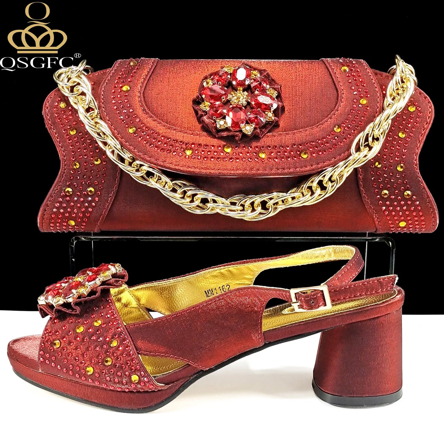 Open Toe Women Heels for 2024 Elegant Party Olive Color Diamond Pumps Italian Shoes and Bags Matching Set