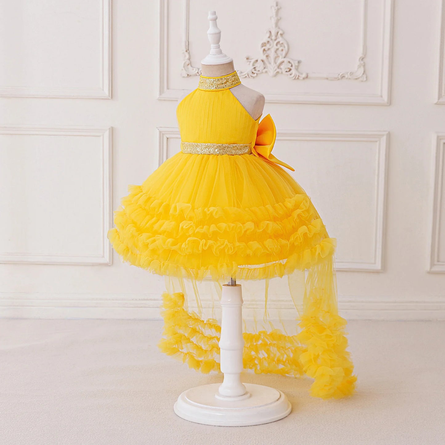 Big Bow Sequin Baby Party Girl Dresses Toddler Trailing 1st Bridesmaid Birthday Princess Dress Baby Gala Wedding Evening Costume