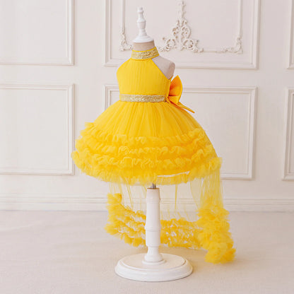 Big Bow Sequin Baby Party Girl Dresses Toddler Trailing 1st Bridesmaid Birthday Princess Dress Baby Gala Wedding Evening Costume